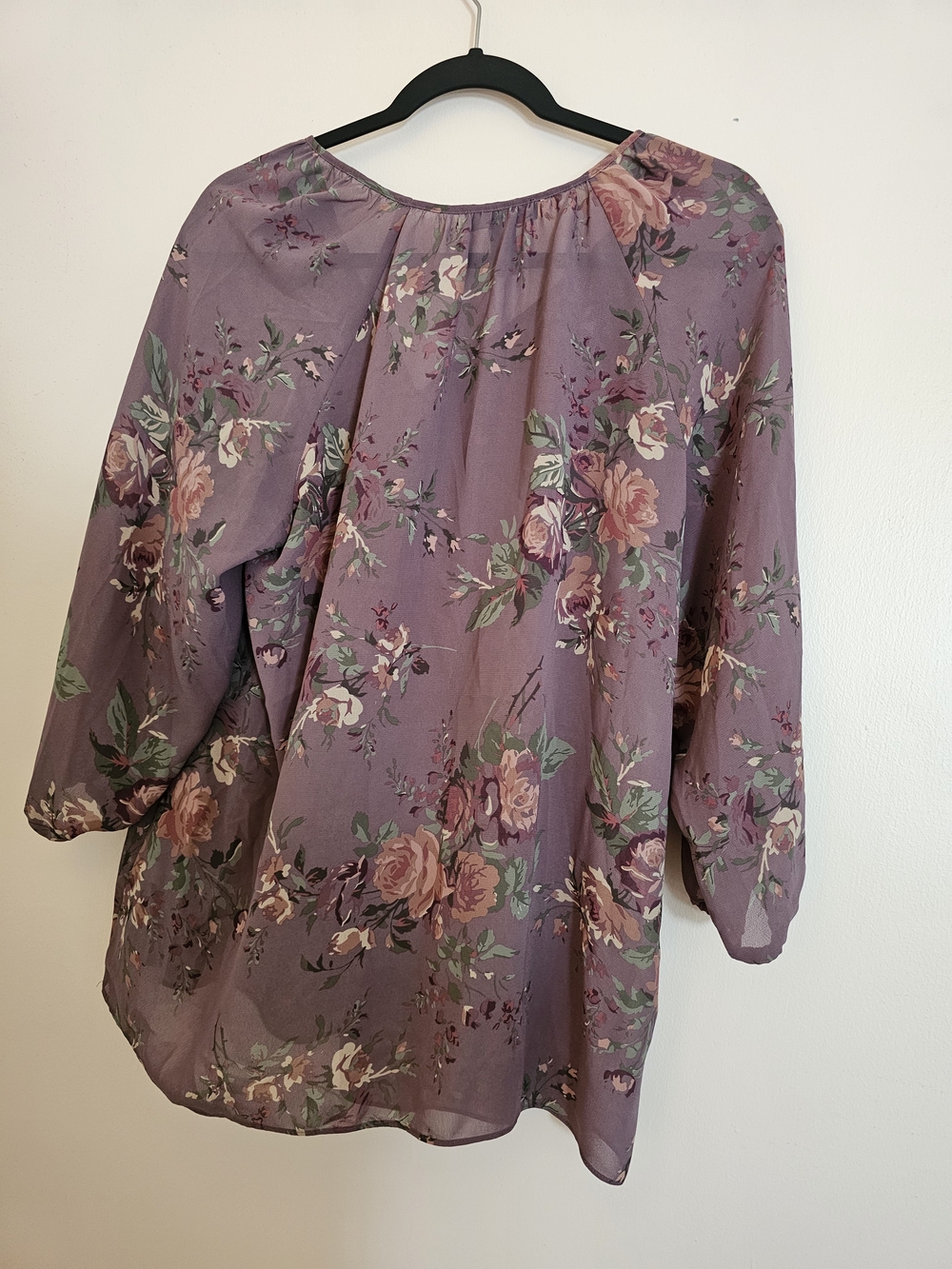 Chaps XL Dusty Plum Mauve Floral Peasant Blouse BOHO - Picture 2 of 3